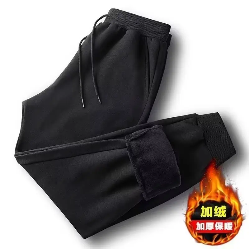 Men Fleece Lined Sweatpants Black Warm Winter Pants - Image 6