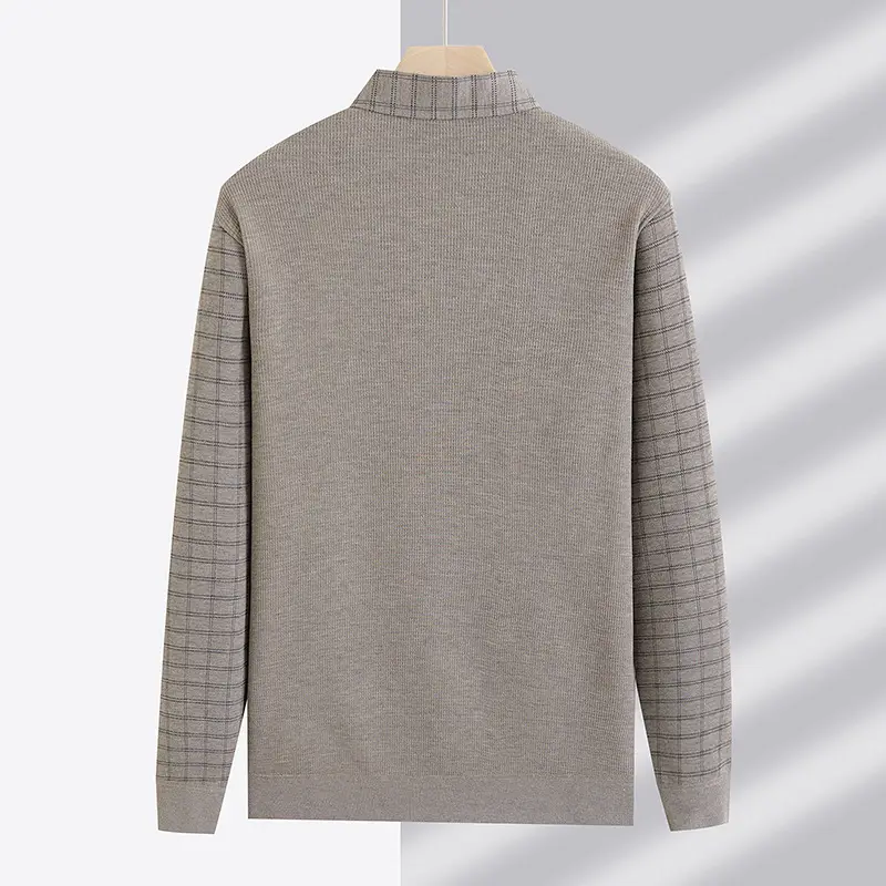Men Fleece Long Sleeve Sweater Grey Thickened — feature 7