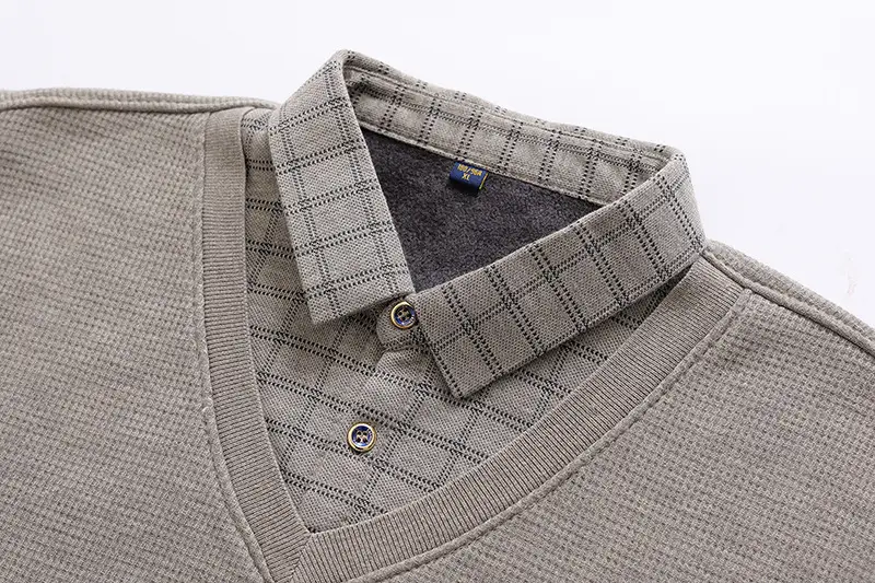 Men Fleece Long Sleeve Sweater Grey Thickened — feature 8