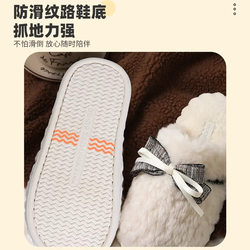 Women's Bow Lace Warm Plush Slippers Autumn Winter - Image 8