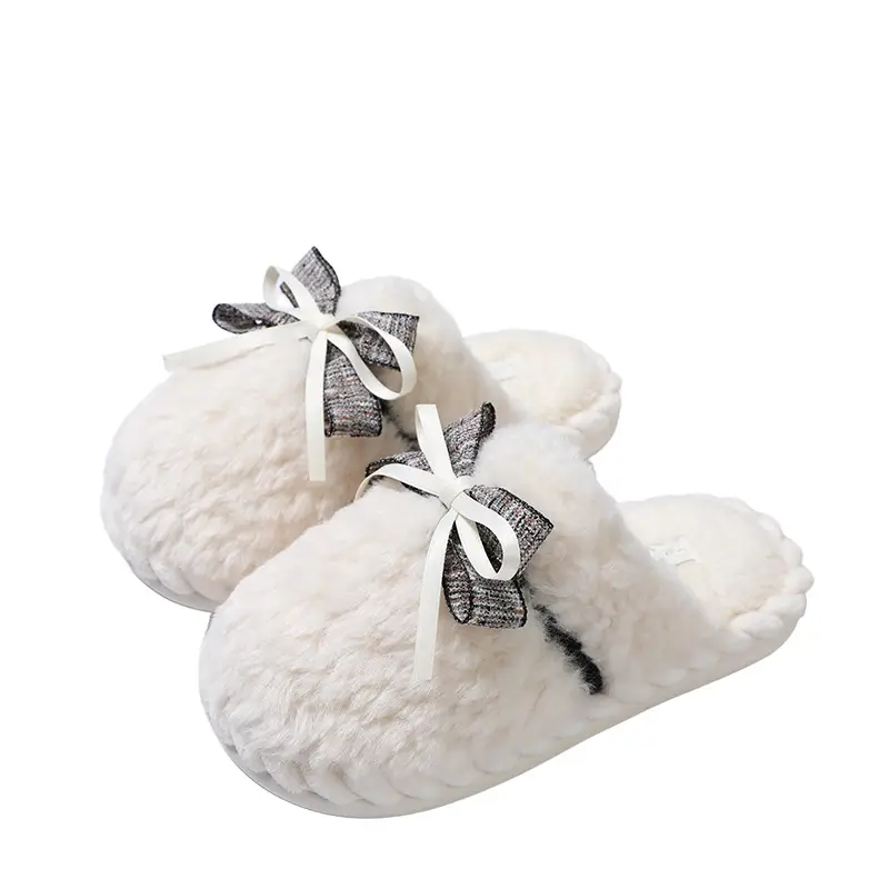 Women's Bow Lace Warm Plush Slippers Autumn Winter - Image 9