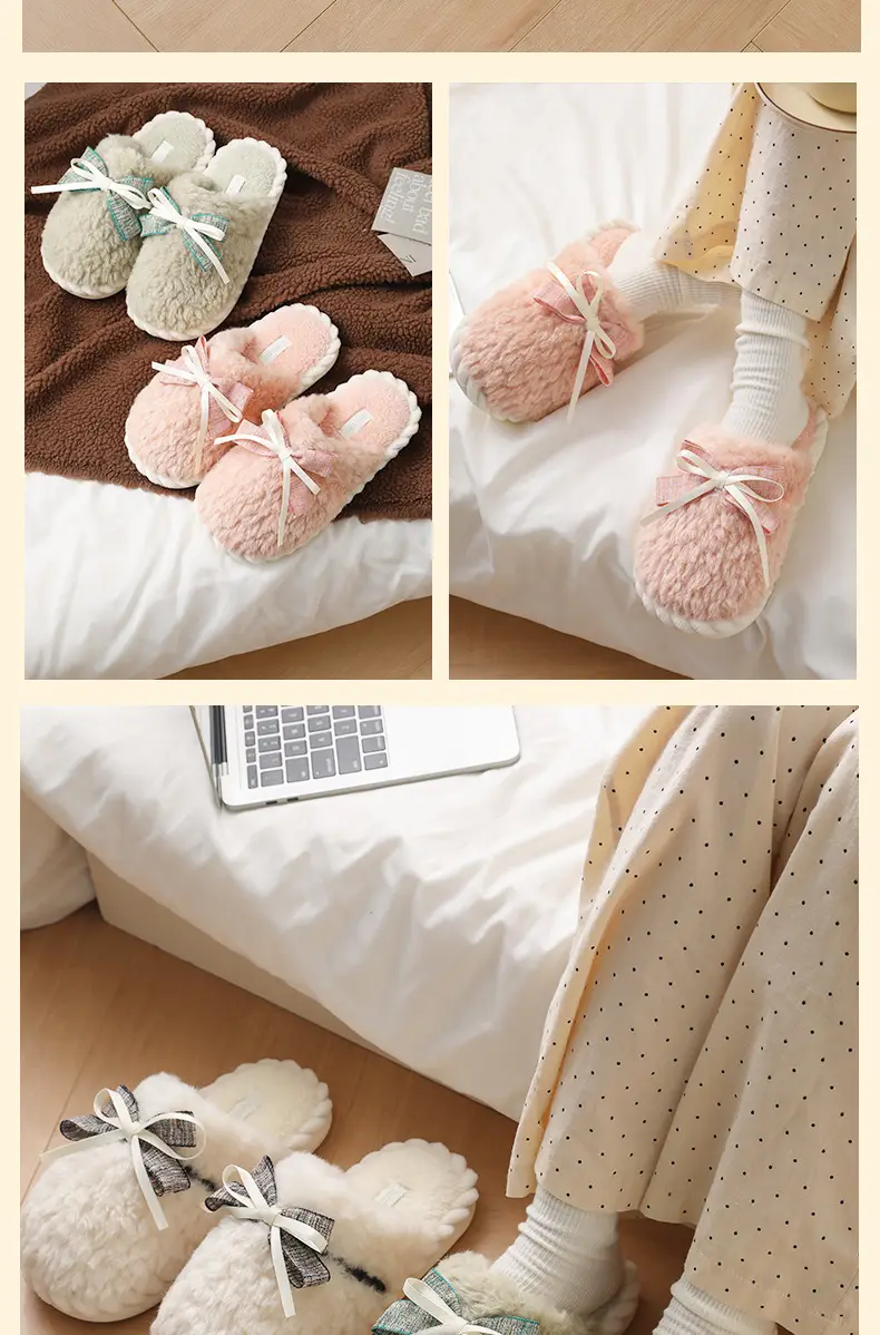 Women's Bow Lace Warm Plush Slippers Autumn Winter — feature 10