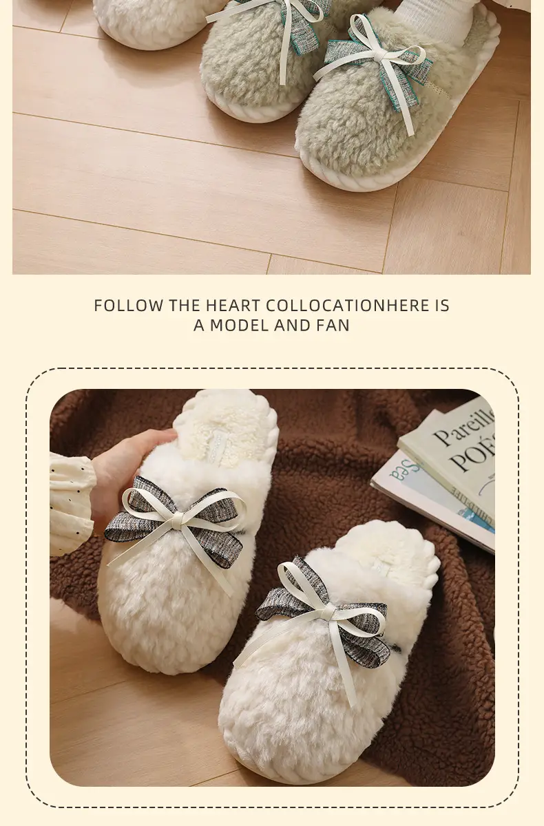 Women's Bow Lace Warm Plush Slippers Autumn Winter — feature 11