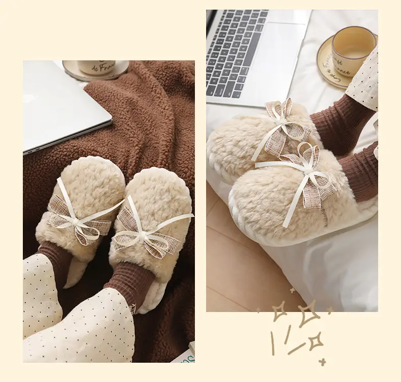 Women's Bow Lace Warm Plush Slippers Autumn Winter — feature 12