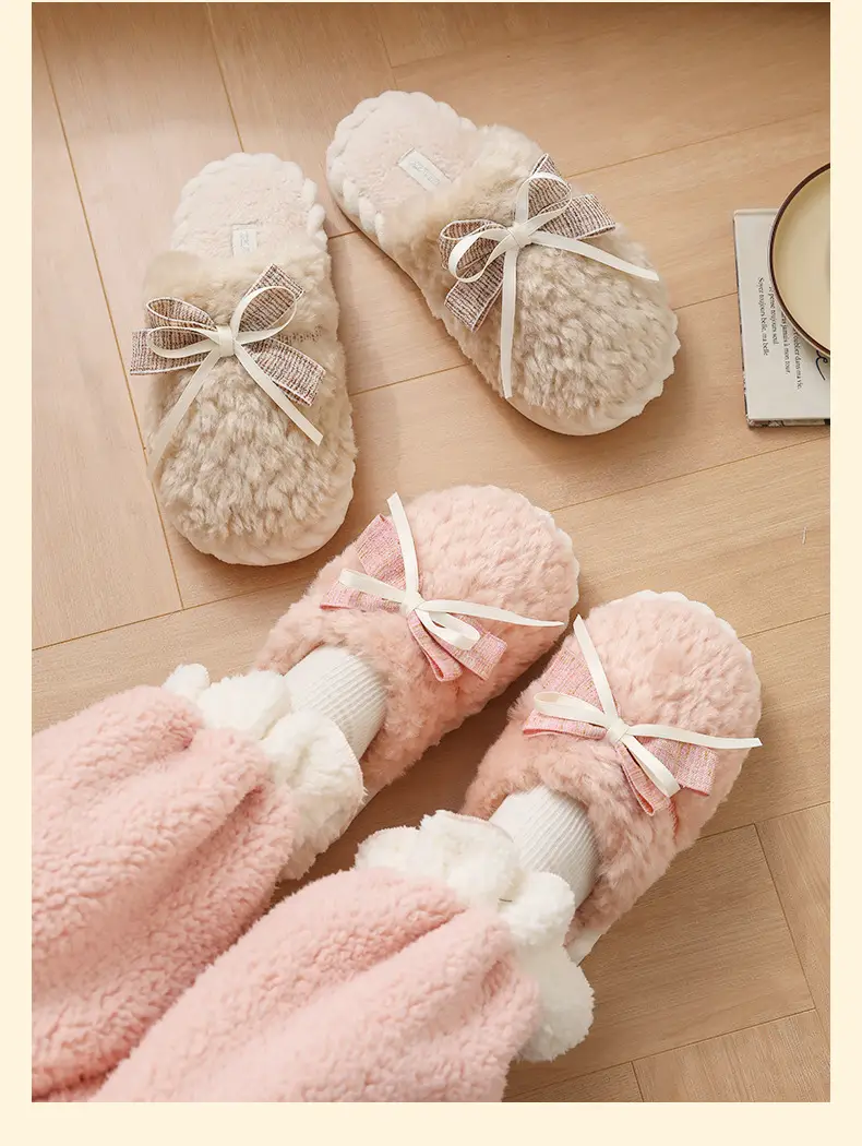 Women's Bow Lace Warm Plush Slippers Autumn Winter — feature 13