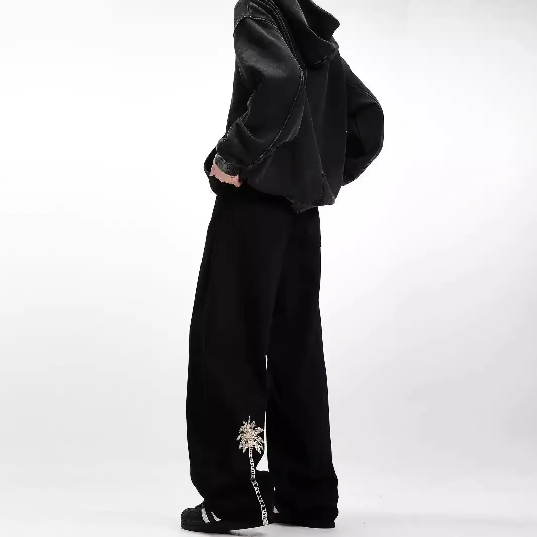 Men's Embroidered Black Straight Jeans Autumn Winter
