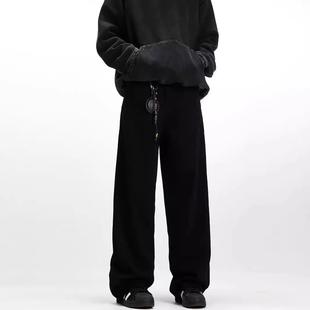 Men's Embroidered Black Straight Jeans Autumn Winter