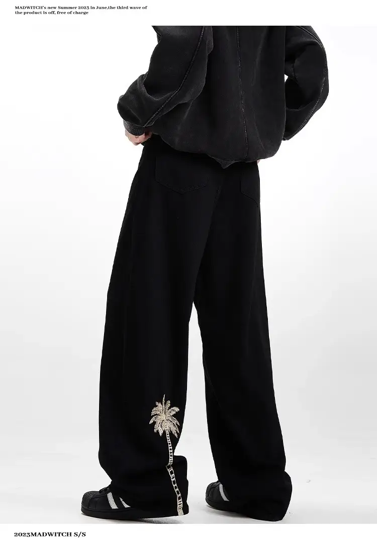 Men's Embroidered Black Straight Jeans Autumn Winter — feature 11