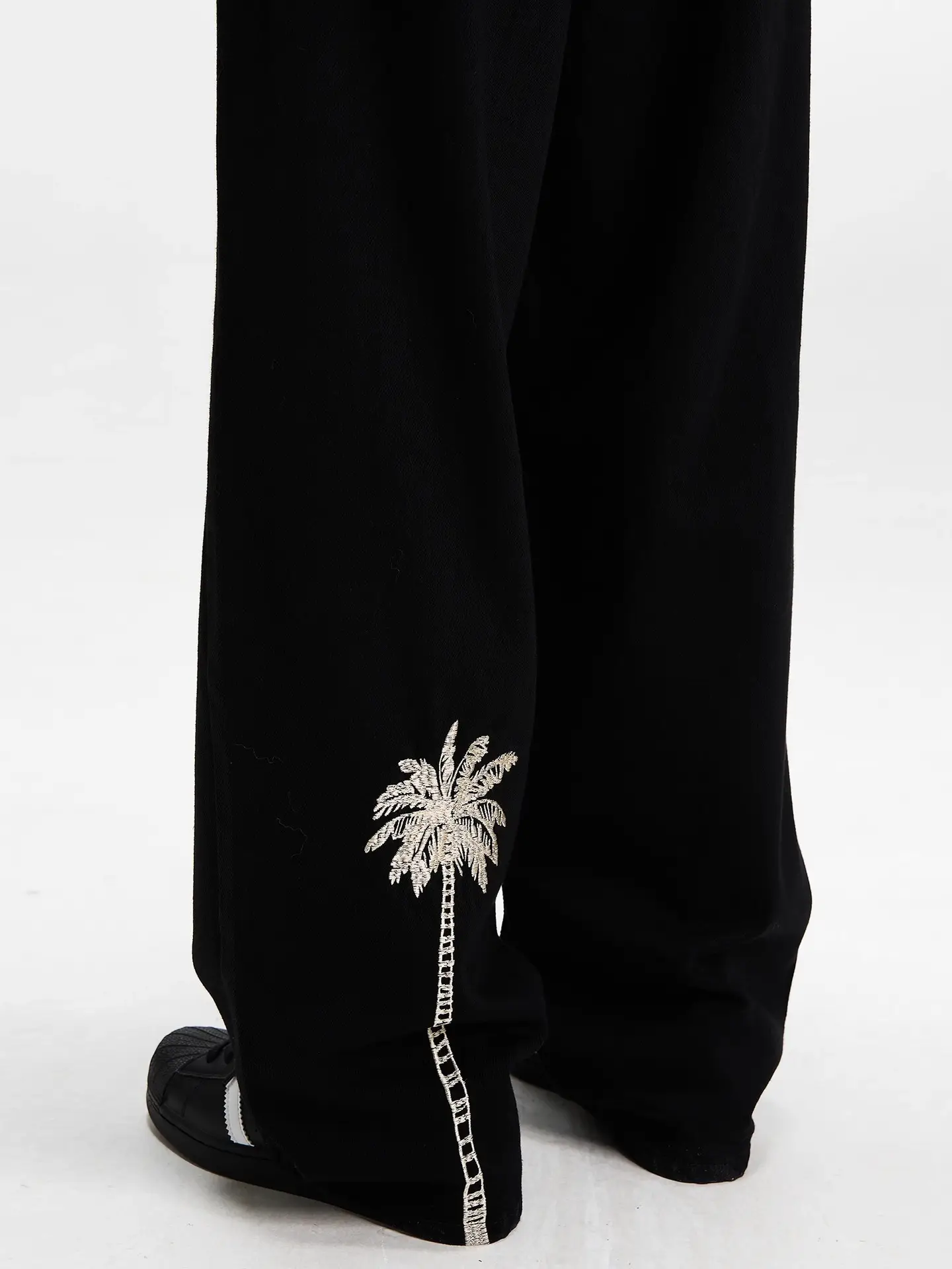 Men's Embroidered Black Straight Jeans Autumn Winter — feature 12