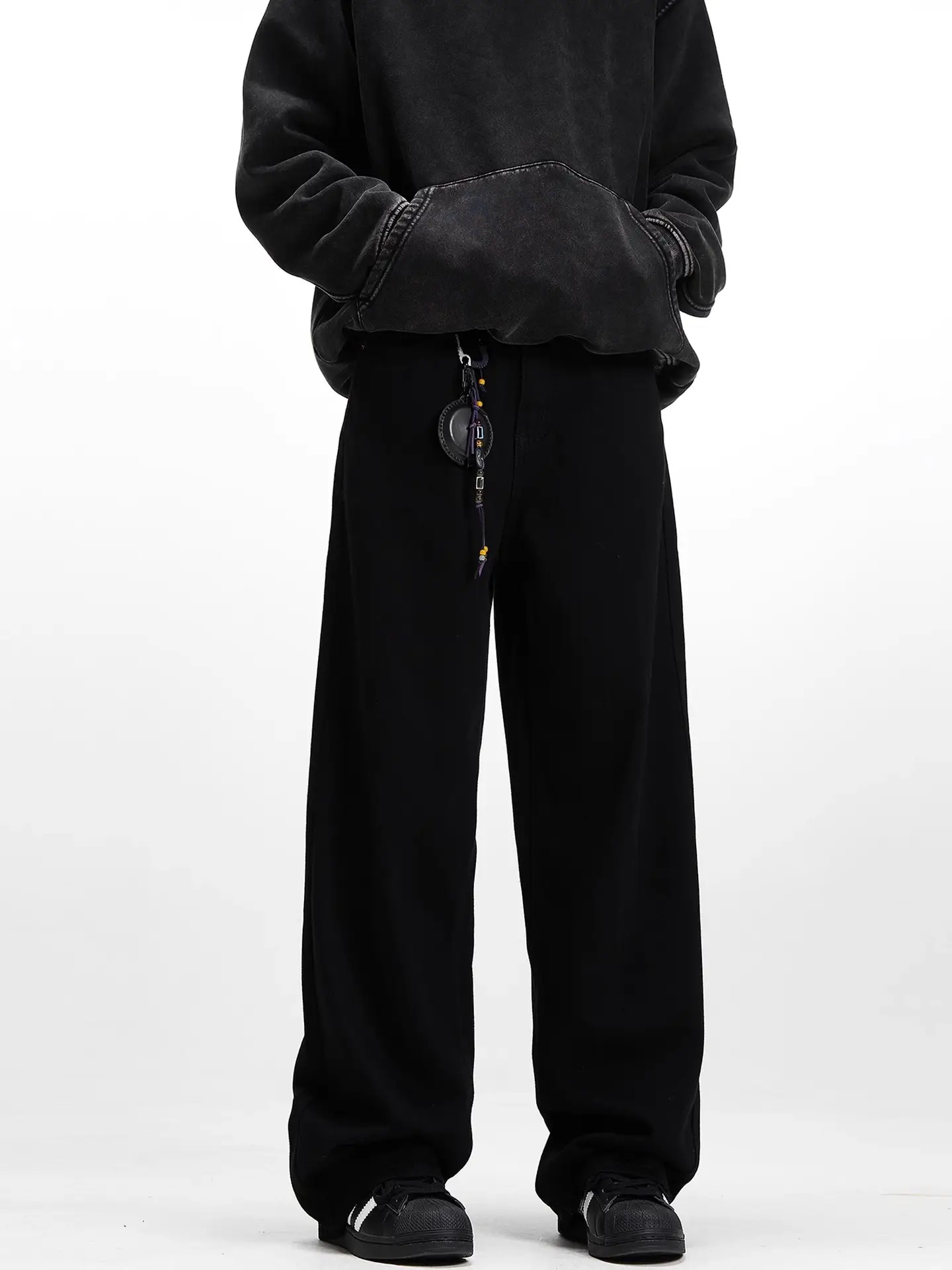 Men's Embroidered Black Straight Jeans Autumn Winter — feature 4