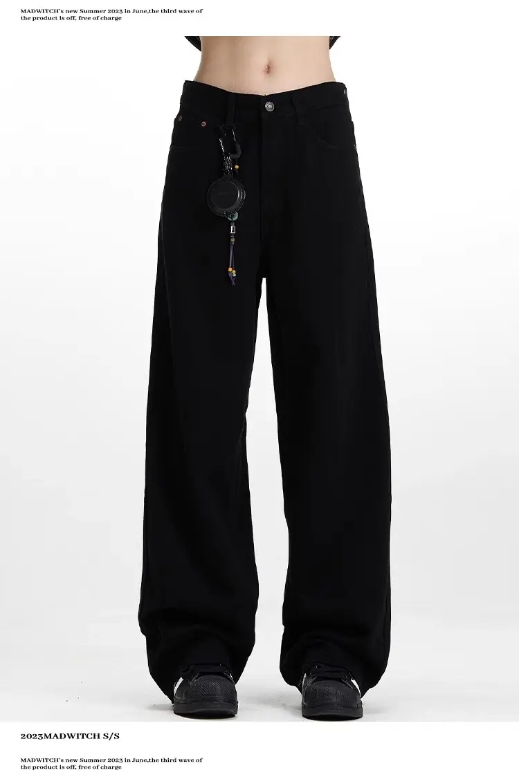 Men's Embroidered Black Straight Jeans Autumn Winter — feature 6