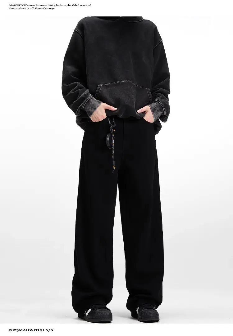 Men's Embroidered Black Straight Jeans Autumn Winter — feature 9