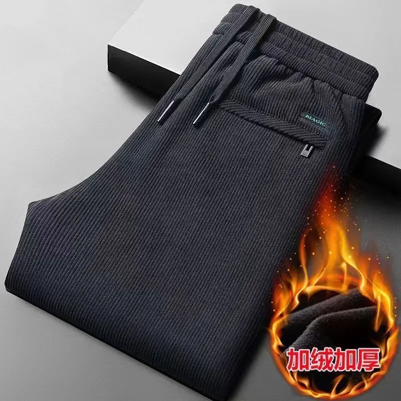Men's Fleece Lined Casual Pants Black Plus Size