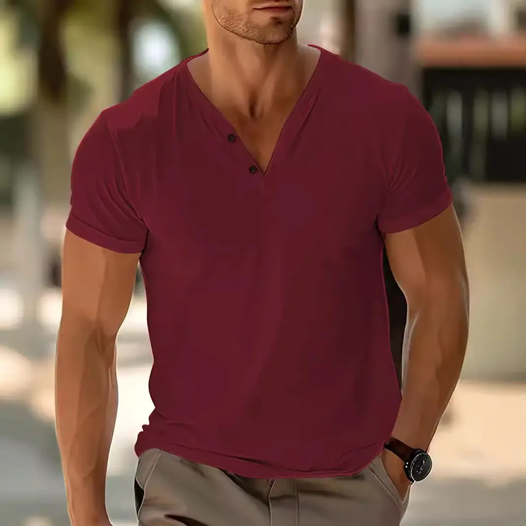 Men V-Neck Sweat-Wicking T-Shirt Maroon - Image 2