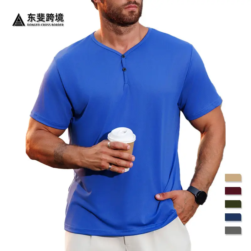 Men V-Neck Sweat-Wicking T-Shirt Maroon - Image 8