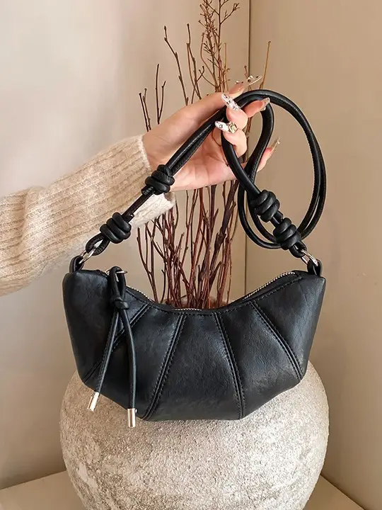 Black Leather Shoulder Bag for Women 2024