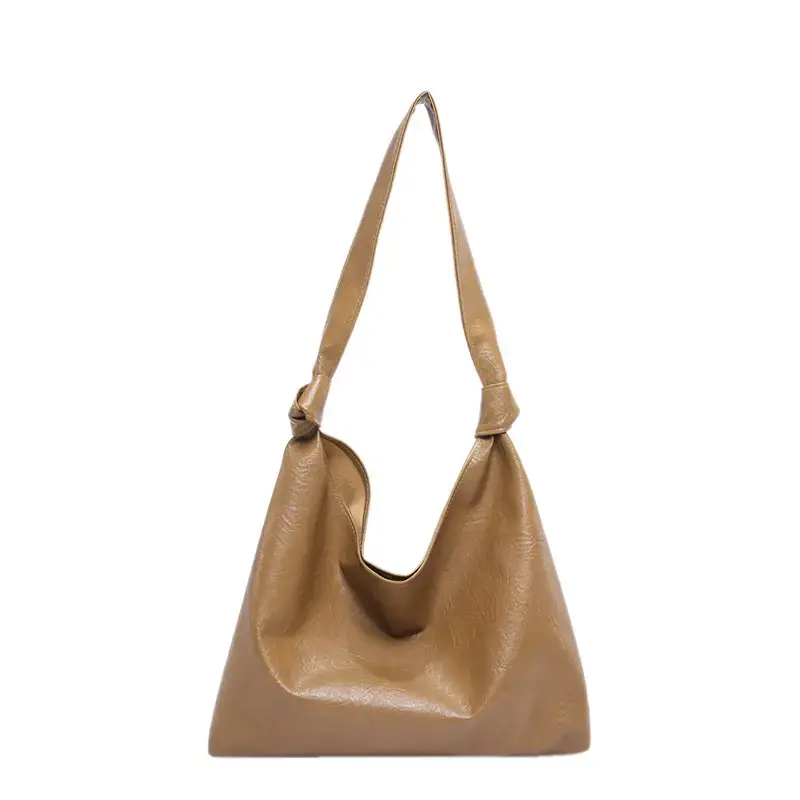 Textured Oil Leather Large Tote Bag Brown