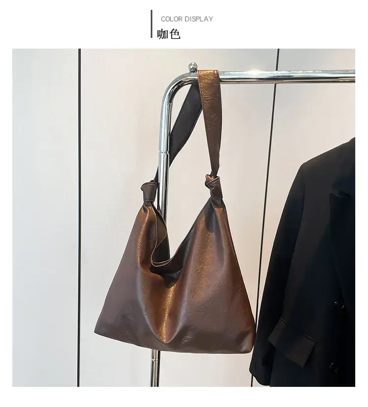 Textured Oil Leather Large Tote Bag Brown — feature 19