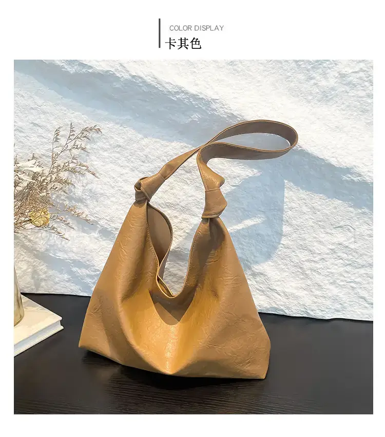 Textured Oil Leather Large Tote Bag Brown — feature 22