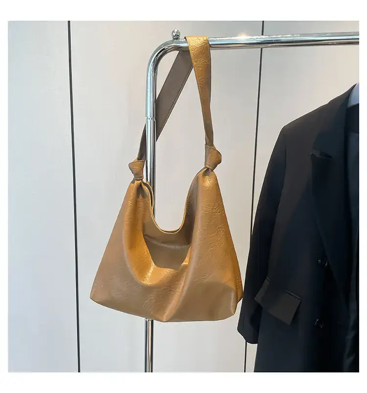 Textured Oil Leather Large Tote Bag Brown — feature 24