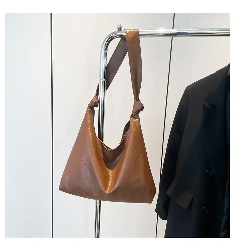 Textured Oil Leather Large Tote Bag Brown — feature 26