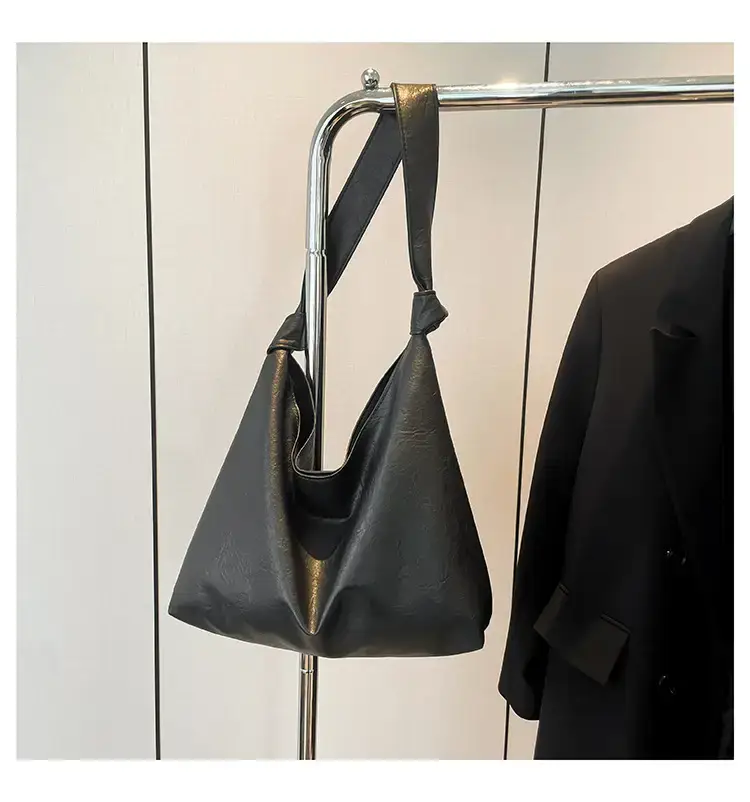 Textured Oil Leather Large Tote Bag Brown — feature 27