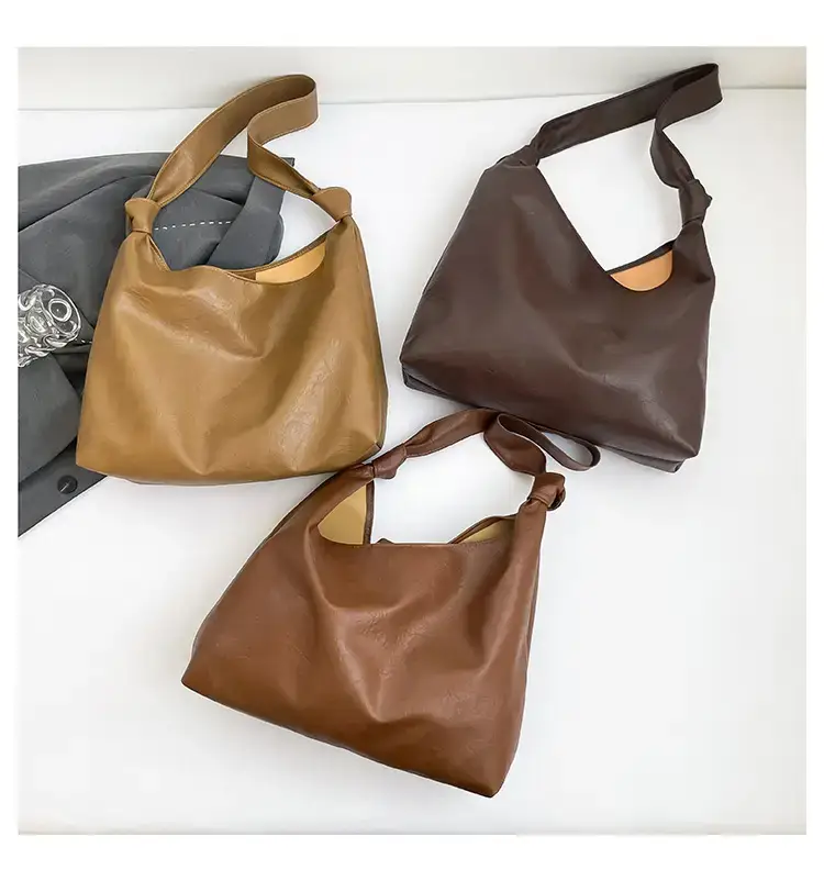 Textured Oil Leather Large Tote Bag Brown — feature 30