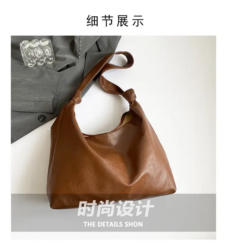 Textured Oil Leather Large Tote Bag Brown — feature 6