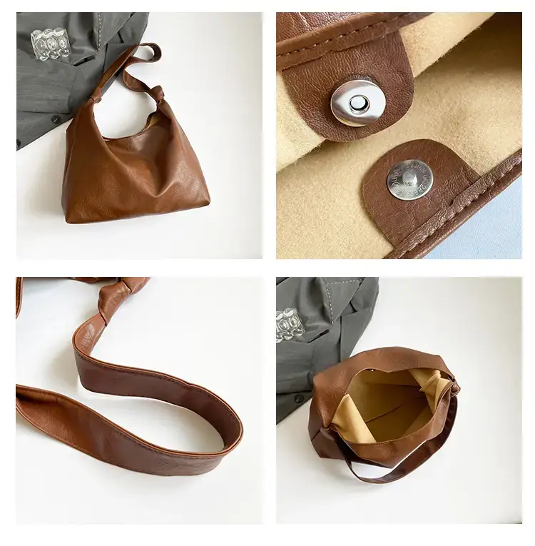 Textured Oil Leather Large Tote Bag Brown — feature 8