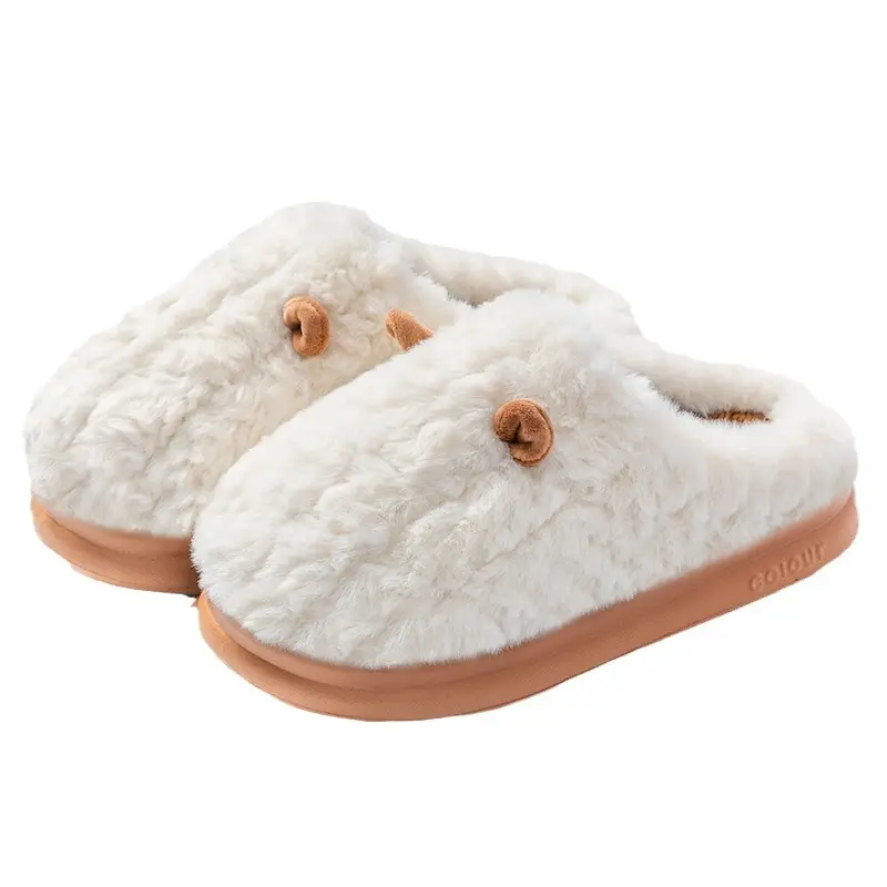 Cotton Slippers Women's Autumn and Winter Indoor Home Warm Wool Plush Thick Bottom Non-Slip Household Couple's Cotton Slippers Men's Winter