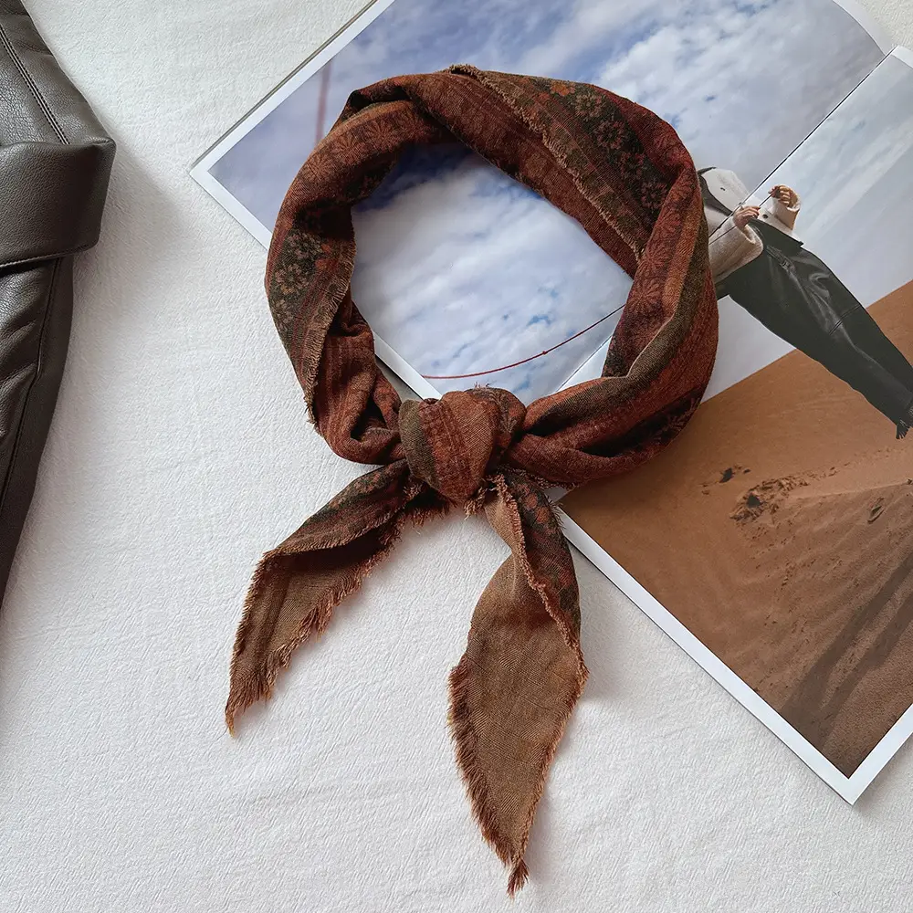 Vintage Bohemian Stacked Turban Scarf for Women Brown