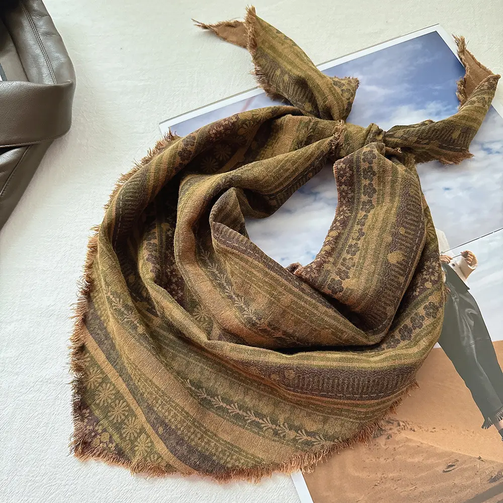Vintage Bohemian Stacked Turban Scarf for Women Brown