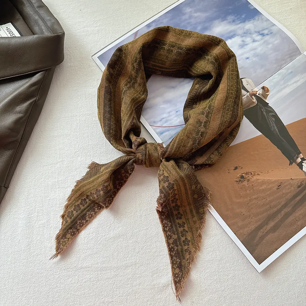 Vintage Bohemian Stacked Turban Scarf for Women Brown — feature 13