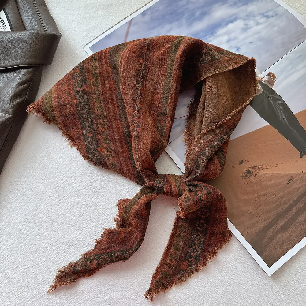 Vintage Bohemian Stacked Turban Scarf for Women Brown — feature 5