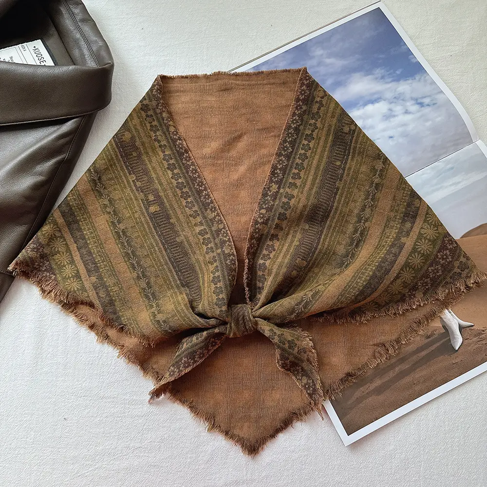 Vintage Bohemian Stacked Turban Scarf for Women Brown