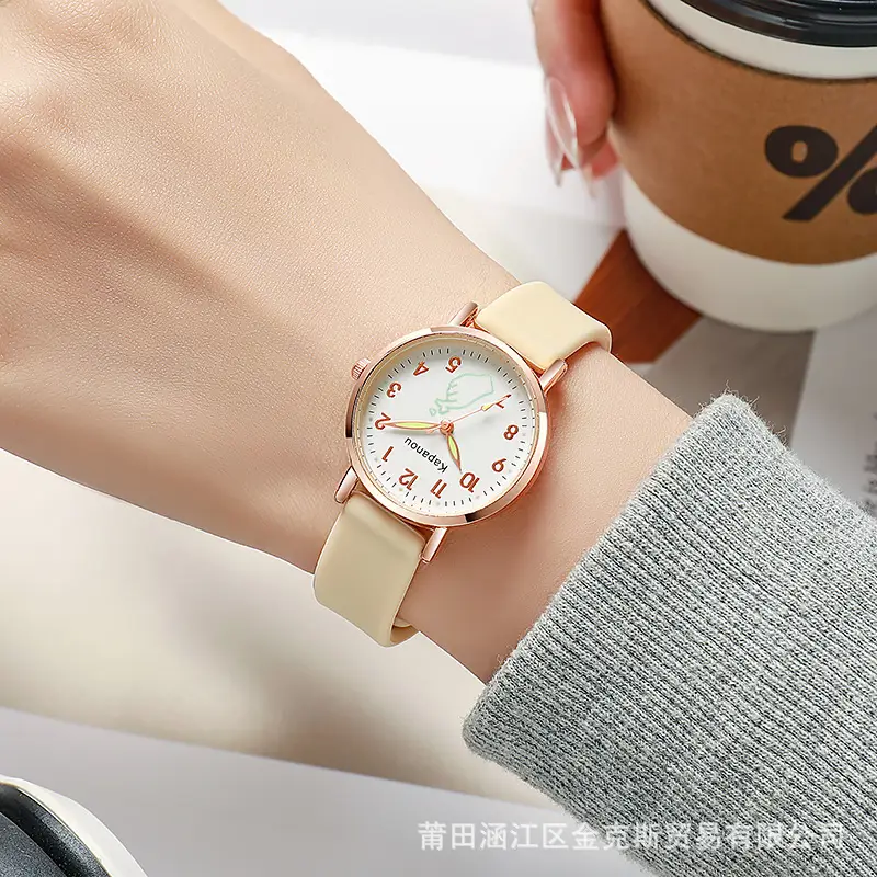Special Watch for Examination Female Junior Senior high school Students Point Type Class Watch Time White Milk Tea Color with Youth Campus — feature 4