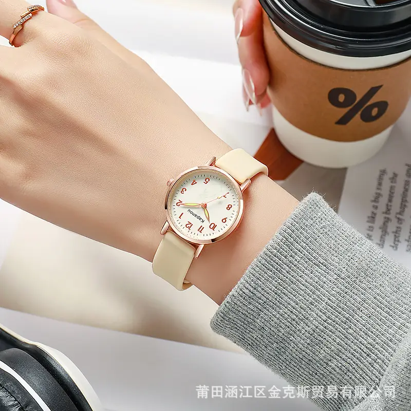 Special Watch for Examination Female Junior Senior high school Students Point Type Class Watch Time White Milk Tea Color with Youth Campus — feature 9