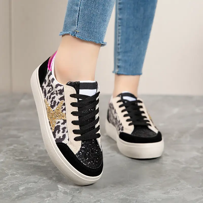 Women Leopard Print Casual Sneakers White Thick Sole