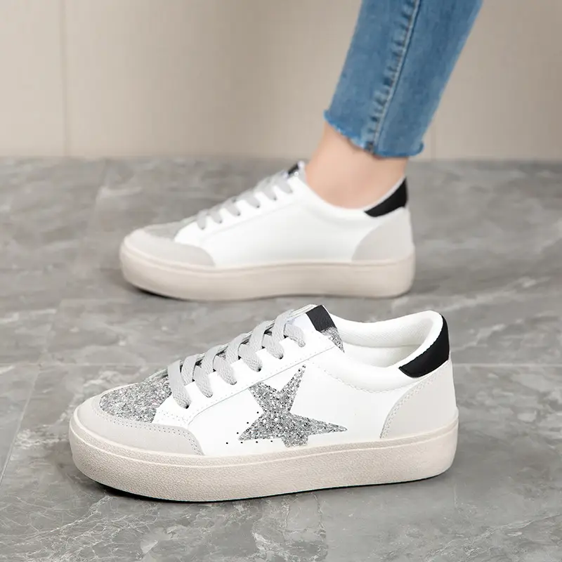 Women Leopard Print Casual Sneakers White Thick Sole