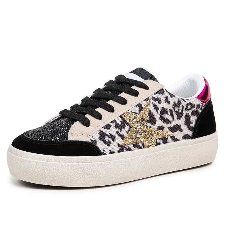 Women Leopard Print Casual Sneakers White Thick Sole