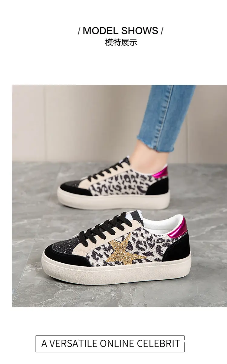 Women Leopard Print Casual Sneakers White Thick Sole — feature 11