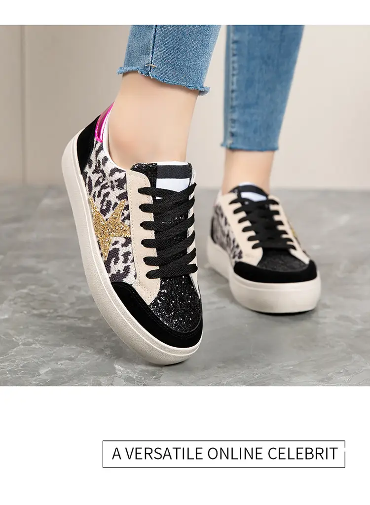 Women Leopard Print Casual Sneakers White Thick Sole — feature 13