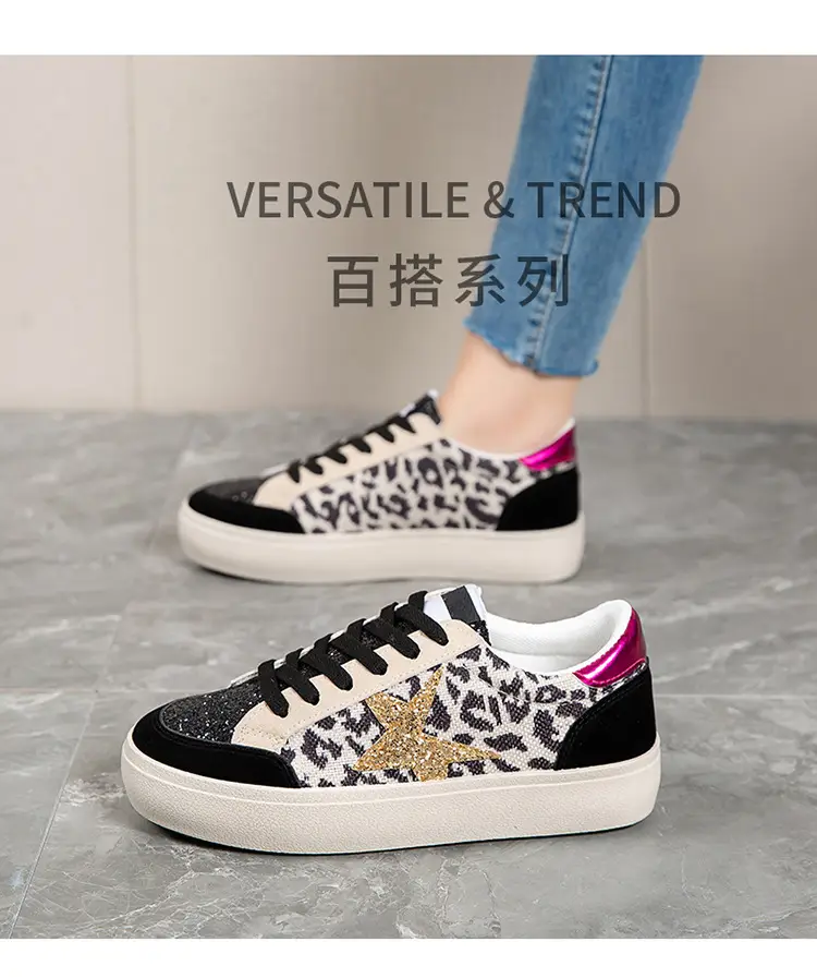 Women Leopard Print Casual Sneakers White Thick Sole — feature 2