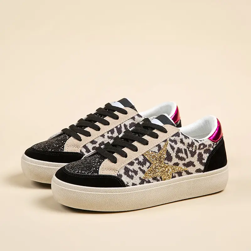 Women Leopard Print Casual Sneakers White Thick Sole