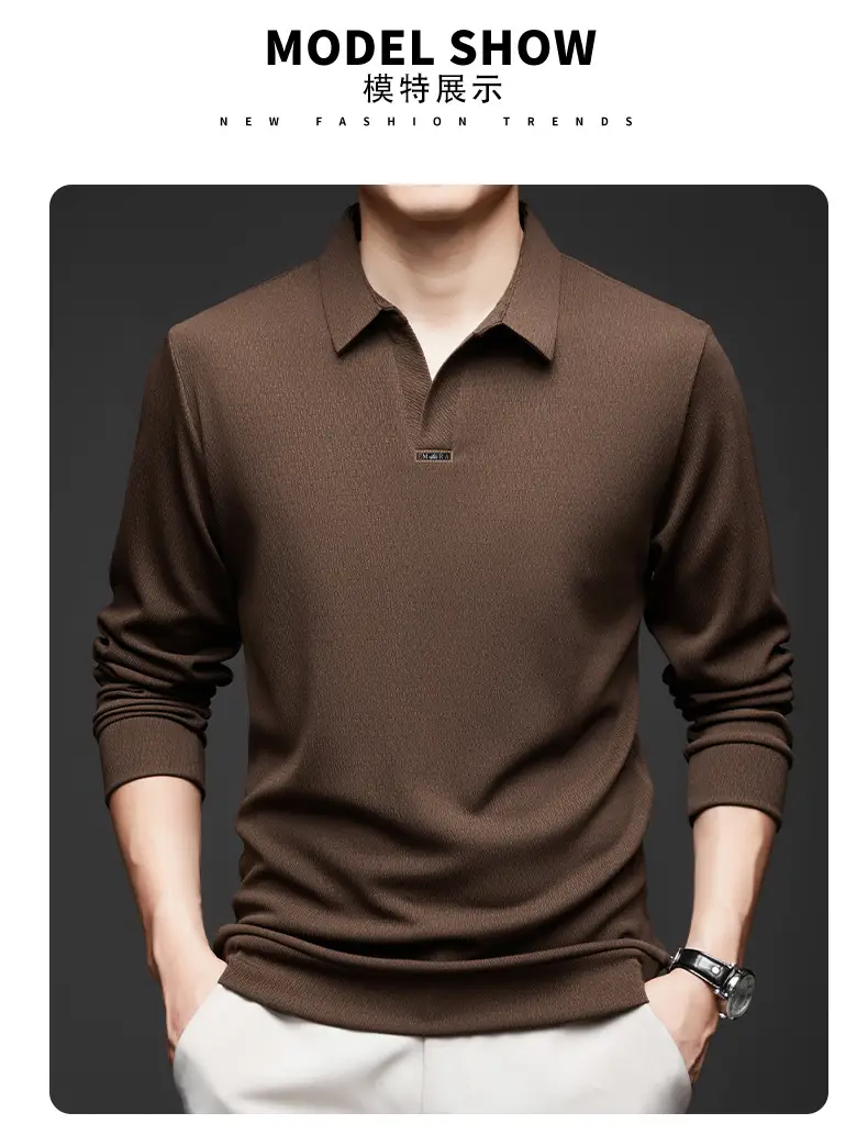 Men's Maroon Long Sleeve Polo Shirt Scissors Collar — feature 24