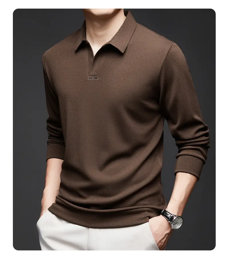 Men's Maroon Long Sleeve Polo Shirt Scissors Collar — feature 25