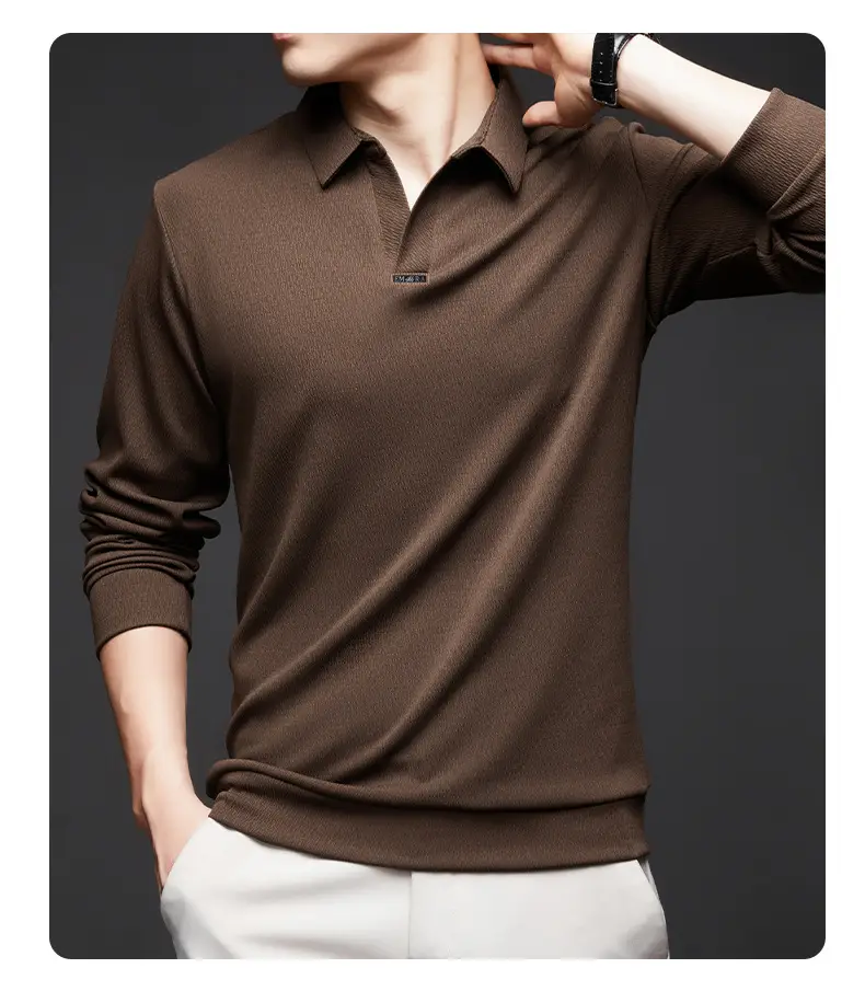 Men's Maroon Long Sleeve Polo Shirt Scissors Collar — feature 28