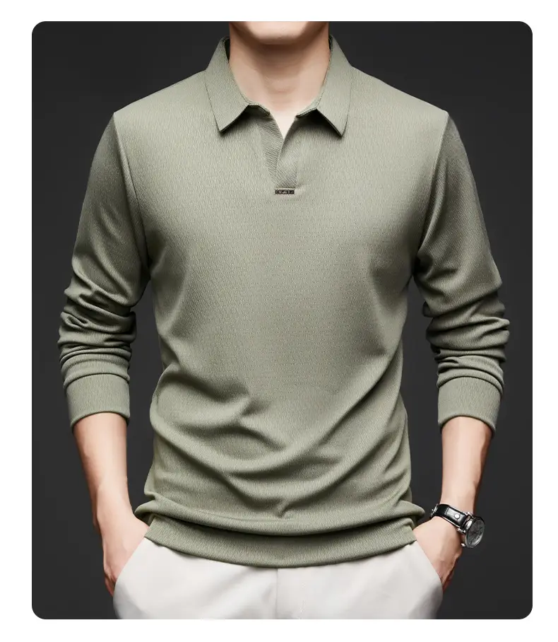 Men's Maroon Long Sleeve Polo Shirt Scissors Collar — feature 29