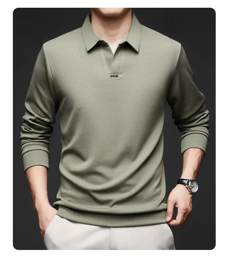 Men's Maroon Long Sleeve Polo Shirt Scissors Collar — feature 30