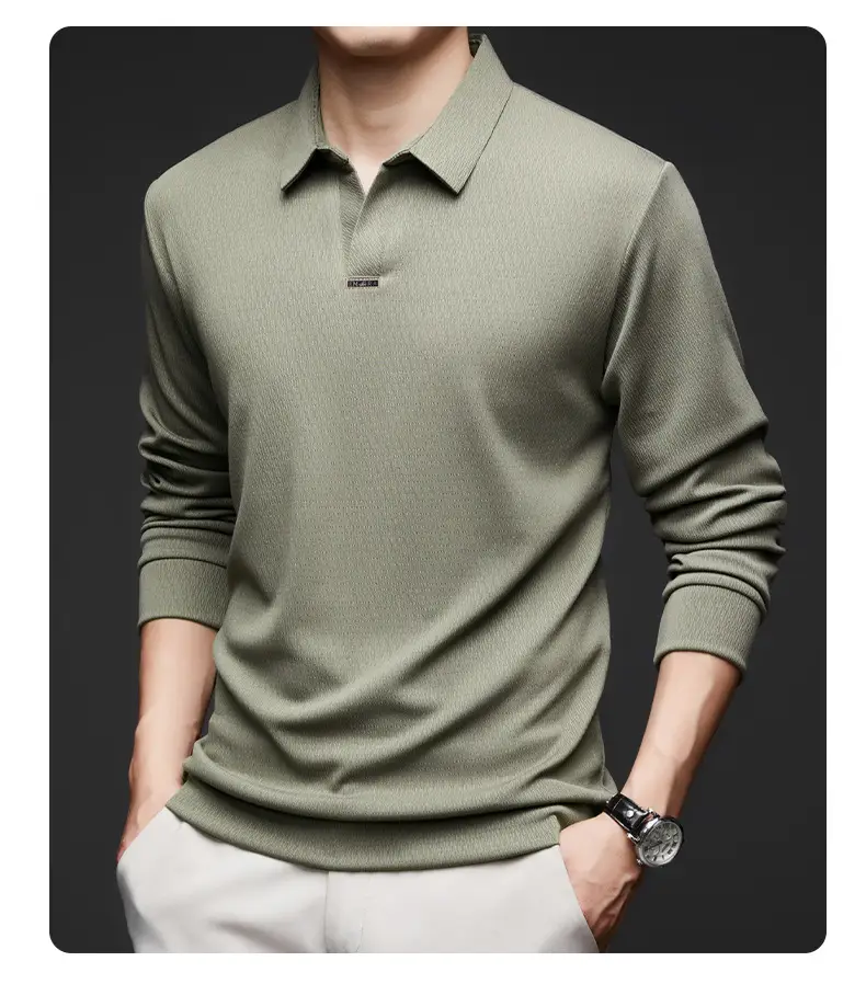 Men's Maroon Long Sleeve Polo Shirt Scissors Collar — feature 31